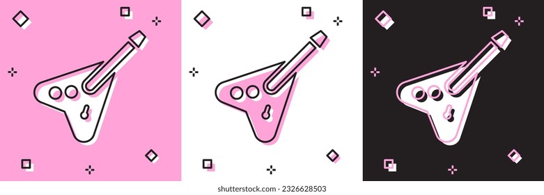 Set Electric bass guitar icon isolated on pink and white, black background.  Vector