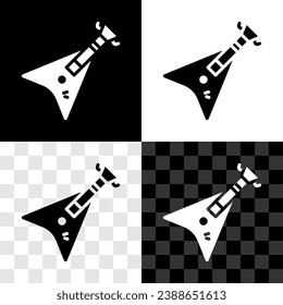 Set Electric bass guitar icon isolated on black and white, transparent background.  Vector