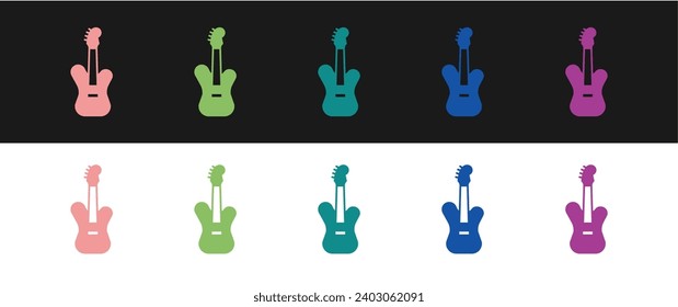 Set Electric bass guitar icon isolated on black and white background.  Vector