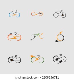 set of Electric Bike Icon Logo Design Element
Electric bicycle with bolt logo design vector illustration.
