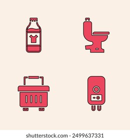 Set Electric boiler, Bottle for cleaning agent, Toilet bowl and Toolbox icon. Vector