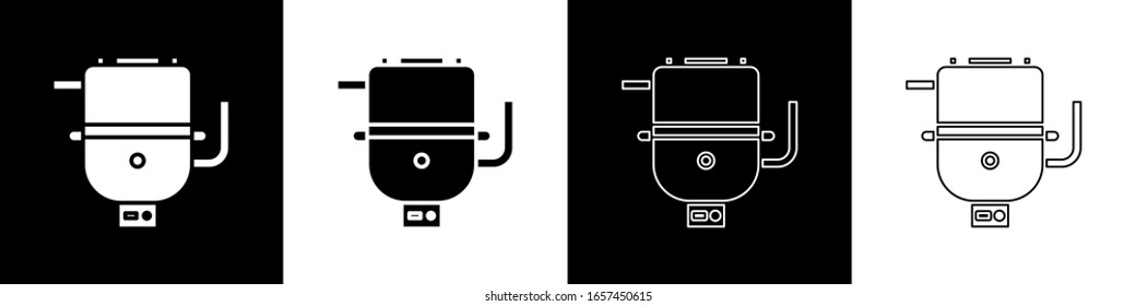 Set Electric boiler for heating water icon isolated on black and white background.  Vector Illustration