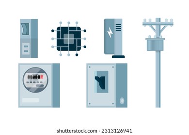 Ajuste los botones rojos del equipo eléctrico y del equipo de energía de la caja de cambios del respirador eléctrico, el interruptor de contacto aislado en fondo blanco.