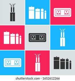 Ajuste el cable eléctrico, la batería y el icono de salida eléctrica. Vector