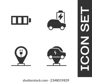 Set Electric car, Battery charge, Charging parking electric and  icon. Vector