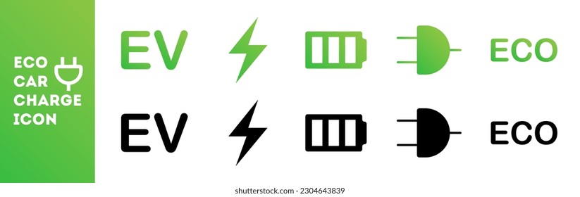 Set of electric car charging symbols. Battery and eco icon