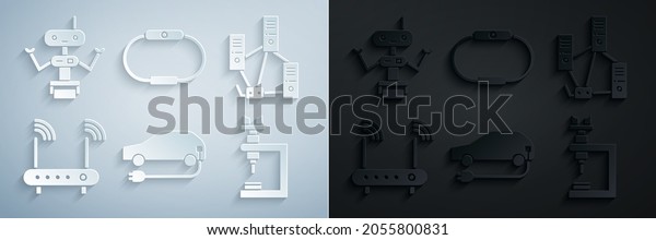 Set Electric Car Computer Network Router Stock Vector (Royalty Free ...