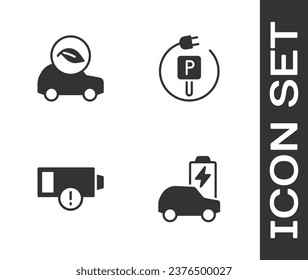 Set Electric car, Eco, Low battery and Charging parking electric icon. Vector