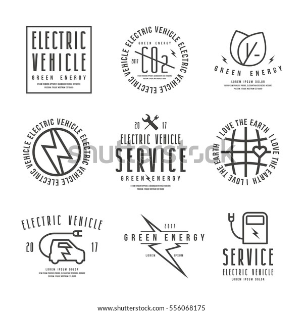 Set\
of electric car labels. Isolated on white\
background