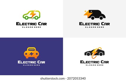 Set of Electric Car logo designs concept vector, Car Technology logo template vector Illustration