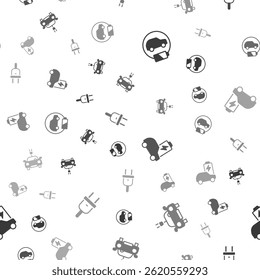 Set Electric car,  and plug on seamless pattern. Vector
