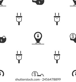 Set Electric car price, Charging parking electric and plug on seamless pattern. Vector