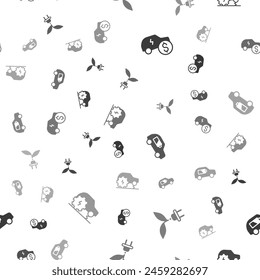 Set Electric car price, saving plug in leaf,  and service on seamless pattern. Vector
