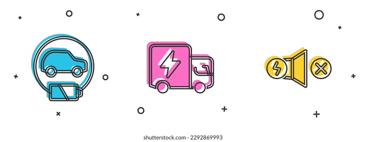 Set Electric car, truck and motor icon. Vector