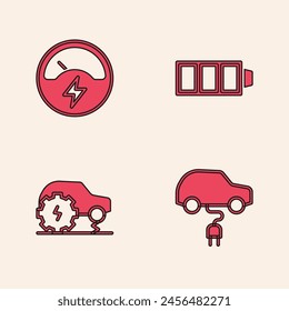 Set Electric car, Voltmeter, Battery charge and service icon. Vector