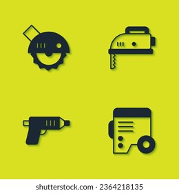 Set Electric circular saw, Power electric generator, cordless screwdriver and jigsaw icon. Vector