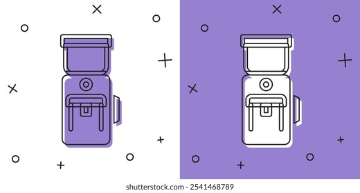 Set Elektrische Kaffeemühle Symbol einzeln auf weißem und violettem Hintergrund.  Vektorgrafik