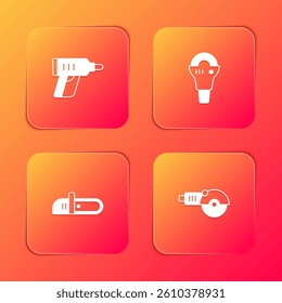 Set Electric cordless screwdriver, Angle grinder, Chainsaw and  icon. Vector