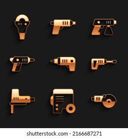 Set Electric cordless screwdriver, Power electric generator, Angle grinder, Rotary hammer drill machine, jigsaw, Paint spray gun and  icon. Vector