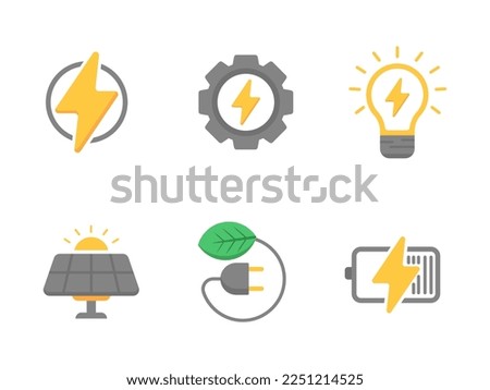 Set of electric energy icons with a flat style isolated on white background