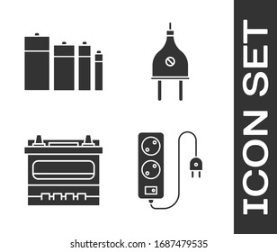 Set Electric extension cord, Battery, Car battery and Electric plug icon. Vector Set Electric extension cord, Battery, Car battery and Electric plug icon. Vector