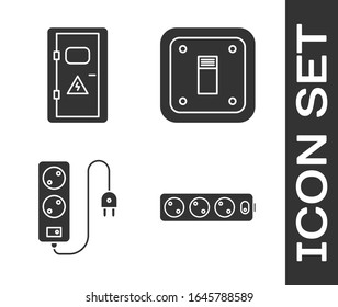 Set Electric extension cord, Electrical cabinet, Electric extension cord and Electric light switch icon. Vector
