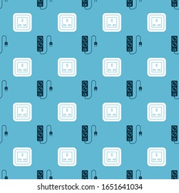 Set Electric extension cord and Electrical outlet on seamless pattern. Vector
