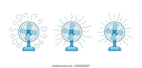 A set of electric fans with different air flows. Vector illustration in flat style, eps 10.