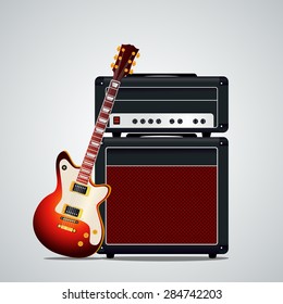 Set of electric guitar, guitar amplifier and guitar cabinet on gray gradient background. eps 10 vector illustration