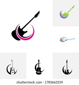 Set of Electric guitar design vector template. Simple set of electric guitar vector icons