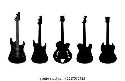 set of electric guitar silhouette isolated on white