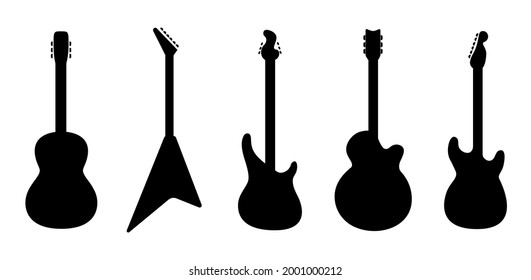 Set Of Electric Guitar Silhouette On White Background