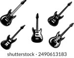 Set of Electric guitar silhouette vector illustration