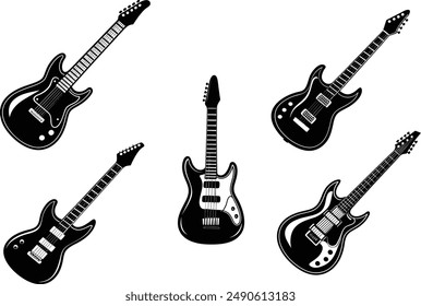 Set of Electric guitar silhouette vector illustration