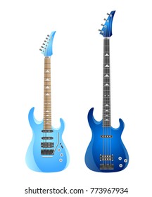Set of electric guitars and bass isolated on white background. Vector illustration