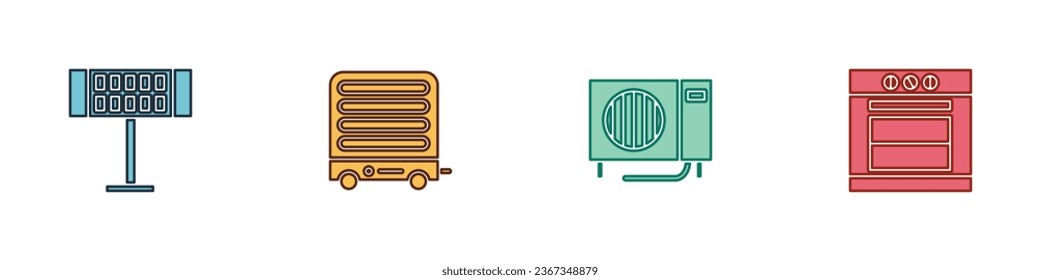 Set Electric heater, , Air conditioner and Oven icon. Vector