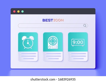 Set Electric heater , Alarm clock  and Digital alarm clock  icon. Vector