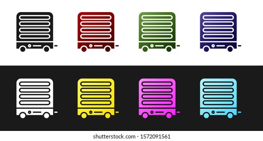 Set Electric heater icon isolated on black and white background. Infrared floor heater with remote control. House climate control.  Vector Illustration