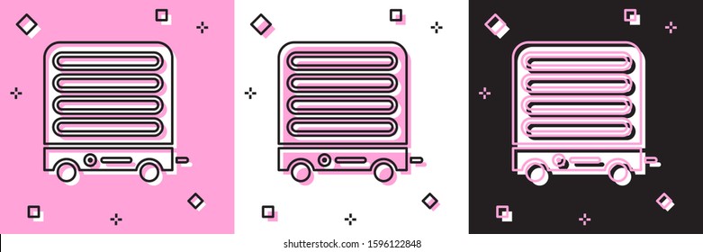 Set Electric heater icon isolated on pink and white, black background. Infrared floor heater with remote control. House climate control.  Vector Illustration