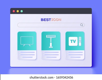 Set Electric heater , Smart Tv  and TV box receiver and player with remote controller  icon. Vector