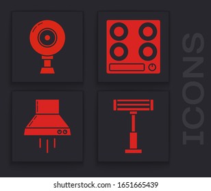 Set Electric heater , Web camera , Gas stove  and Kitchen extractor fan  icon. Vector