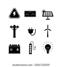 Conjunto de iconos eléctricos en la ilustración de material de diseño plano.