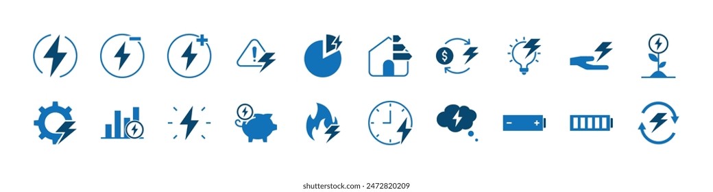 conjunto de iconos eléctricos, poder, relámpago