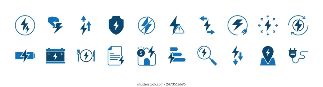 set of electric icons, power, lightning