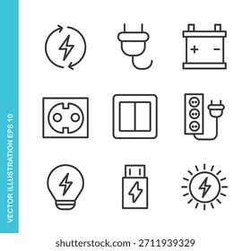 Conjunto de iconos eléctricos. Colección de Elementos de símbolo de línea delgada