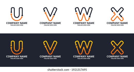 Legen Sie eine Vorlage für das Logo für den ersten elektrischen Buchstaben fest. Vektorgrafik von Illustrationen. Design-Konzept Elektrischer Stecker Mit Buchstabensymbol. Perfekt für Corporate- und Technologiemarkenidentität