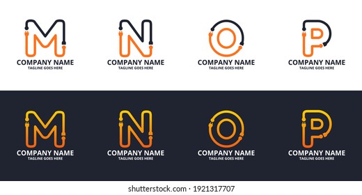 Establecer plantilla de icono de logotipo de letras iniciales eléctricas. Gráfico vectorial de ilustración. Concepto de diseño Enchufe eléctrica con símbolo de letra. Perfecto para una identidad de marca corporativa más tecnológica