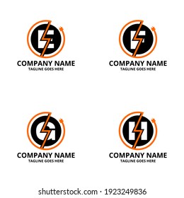 Set Electric Initial Letter Logo Icon Template. Illustration Vector Graphic. Design Concept Electrical Bolt And Electric Plugs With Letter Symbol. Perfect For Corporate, More Technology Brand Identity