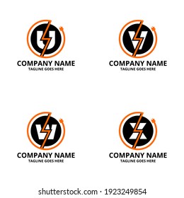 Set Electric initial letter Logo Icon Template. Illustration vector graphic. Design concept Electrical Bolt and electric plugs With letter symbol. Perfect for corporate, more technology brand identity