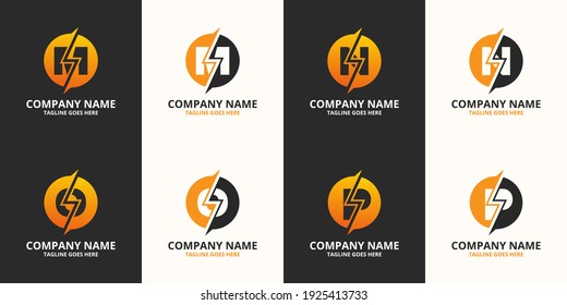 Set Electric initial letter Logo Icon Template. Illustration vector graphic. Design concept Electrical plug  With letter symbol. Perfect for corporate, more technology brand identity